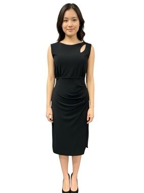 Frank Lyman Design Black Midi Dress with Shoulder Cutout Size L